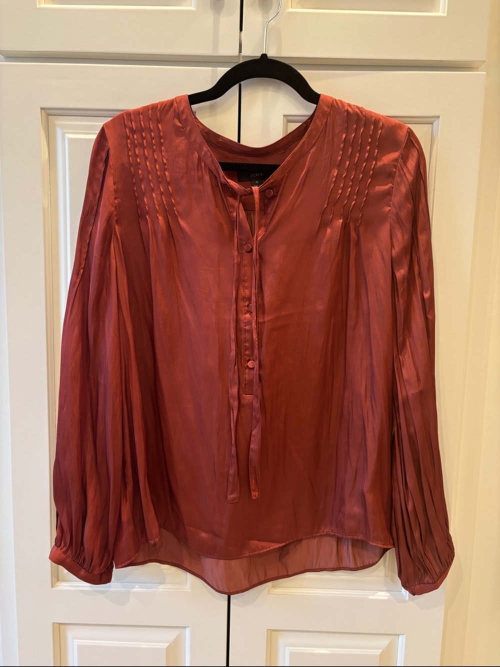J. Crew Burnt Orange Pintuck Long-Sleeve Blouse